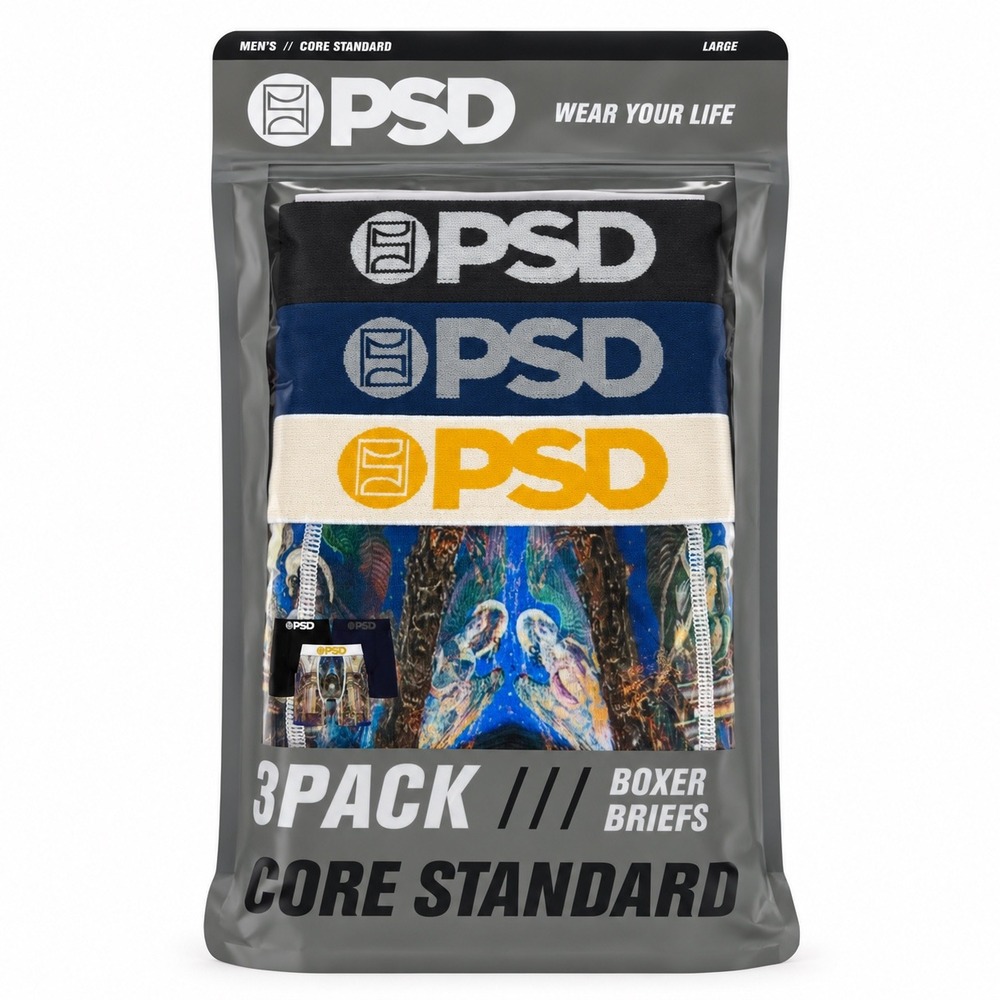 PSD Underwear Mens Core Standard Boxer Briefs 3-Pack Multicolor Large NIB